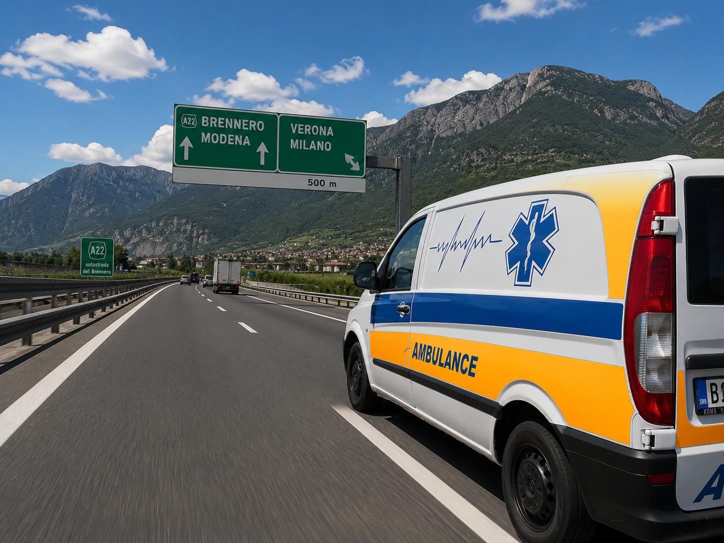 Sanitetsko vozilo na autoputu A22 Brennero u Italiji – prevoz pacijenata iz Italije za Srbiju